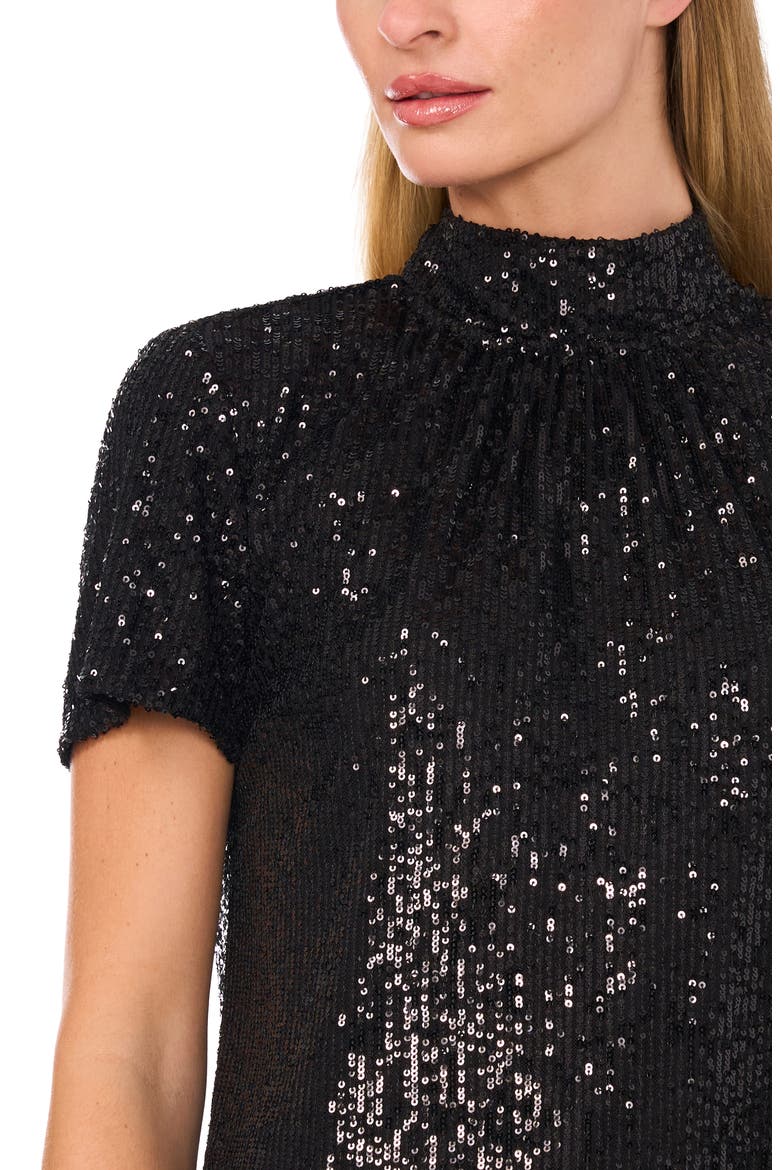 Sequin Mock Neck Top, Alternate, color, RICH BLACK