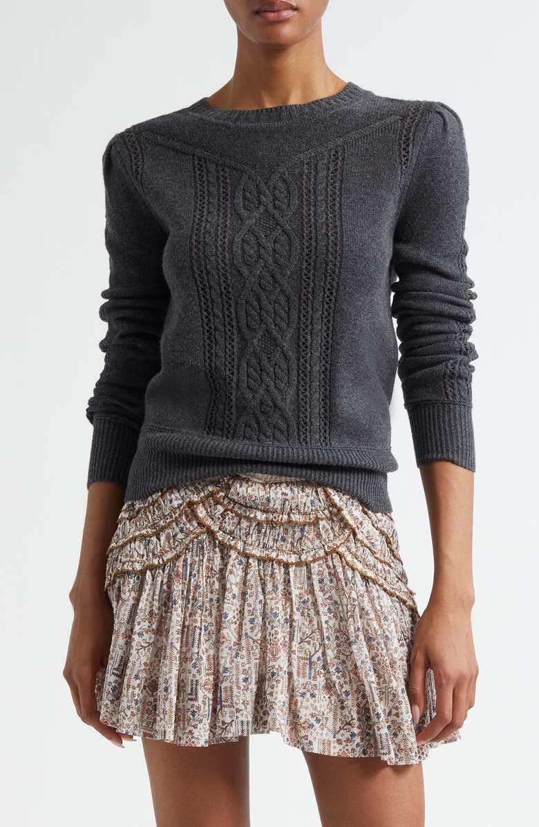 Isabel Marant Étoile Kelia Cotton & Wool Cable Sweater, Main, color, Anthracite