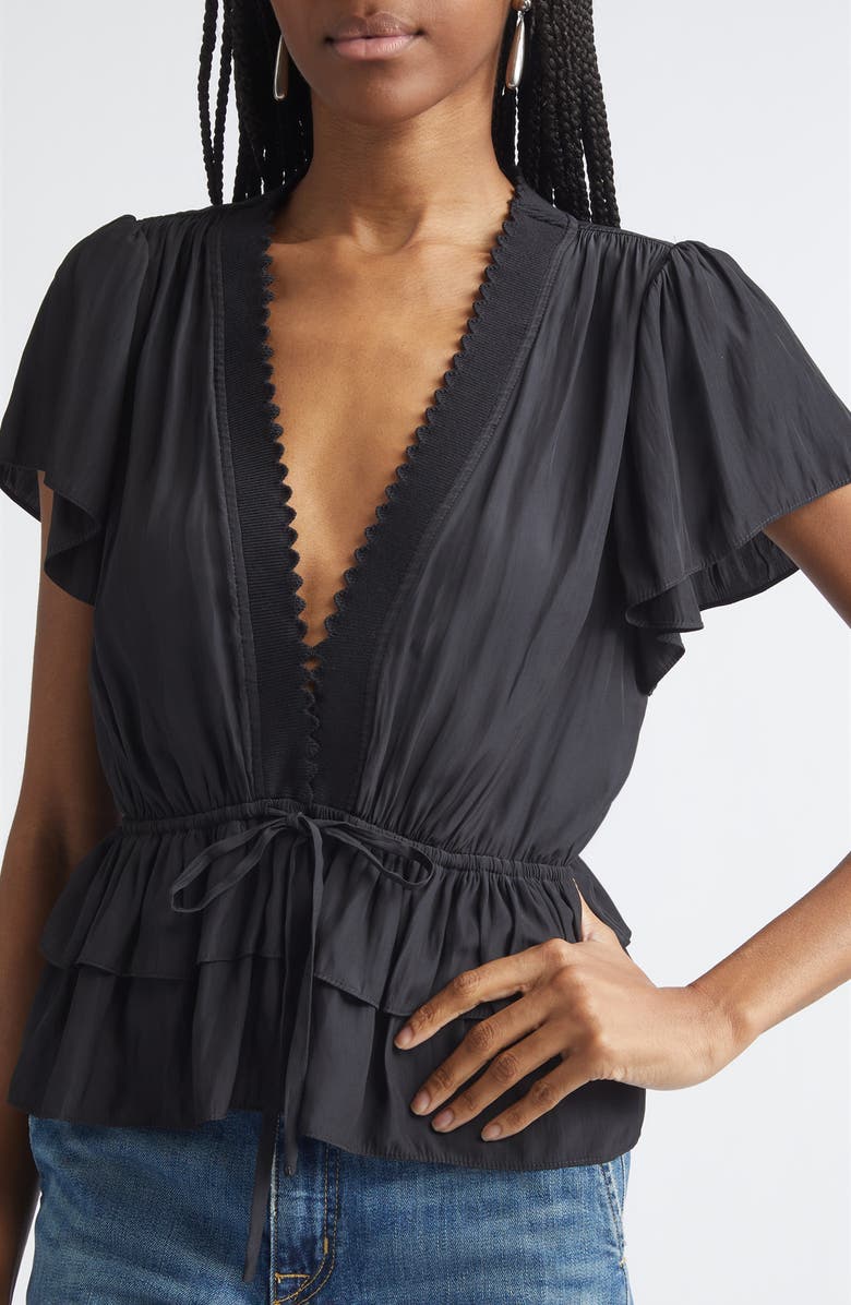 Ramy Brook Emberly Peplum Shirt, Alternate, color, Black