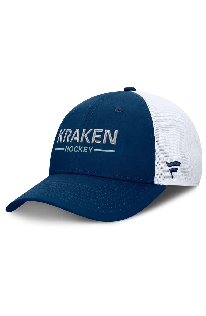 FANATICS Men's Fanatics Deep Sea Blue/White Seattle Kraken Authentic Pro Rink Lockup Adjustable Trucker Hat, Main, color, Blue