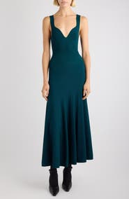 Alaïa Mixed Media Fit & Flare Rib Sweater Dress