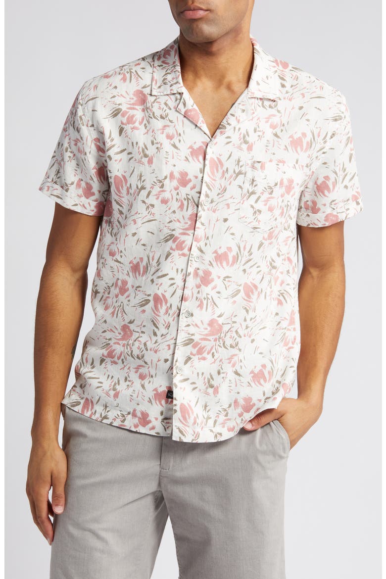 Dresden Regular Fit Floral Short Sleeve Linen Blend Camp Shirt, Main, color, BRUSH FLORAL WHITE