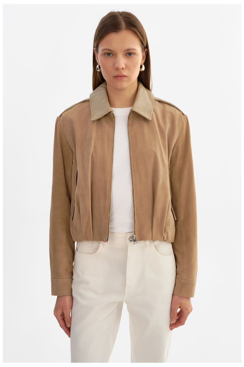 Robbie | Suede Bomber Jacket, Main, color, Beige
