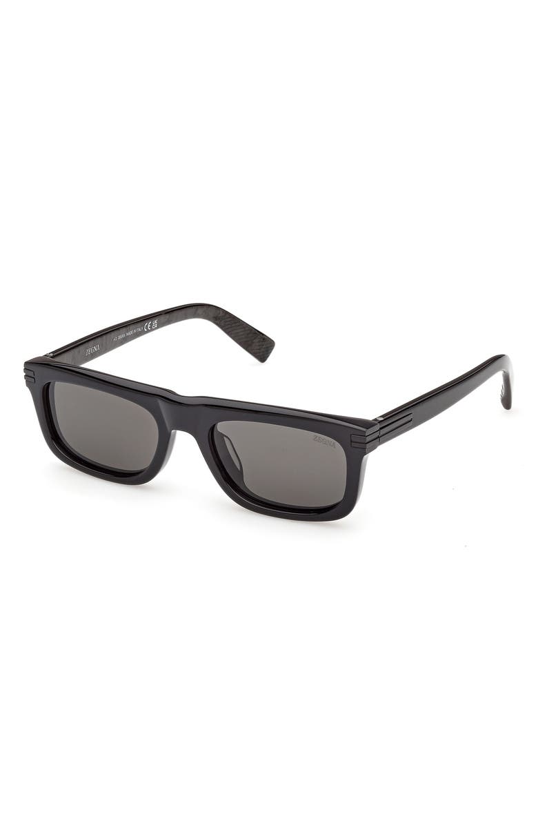 ZEGNA 55mm Round Sunglasses, Alternate, color, Black And Grey Marble / Smoke
