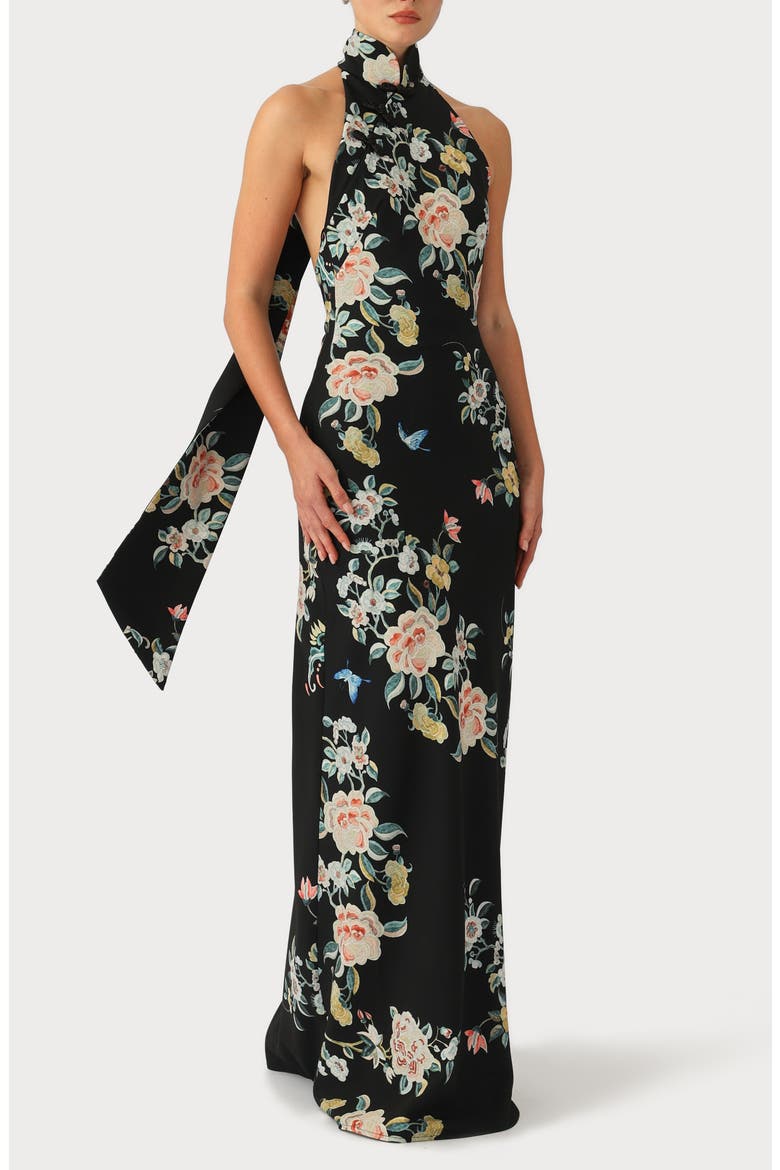Georgia Floral Halter Gown, Alternate, color, BLACK