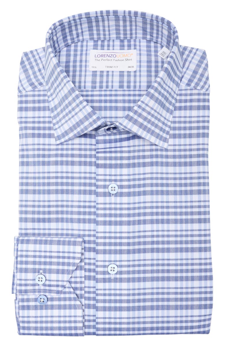 Lorenzo Uomo Trim Fit Plaid Cotton Blend Dress Shirt, Alternate, color, Navy