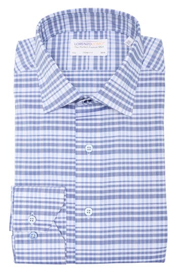 Lorenzo Uomo Trim Fit Plaid Cotton Blend Dress Shirt In Navy