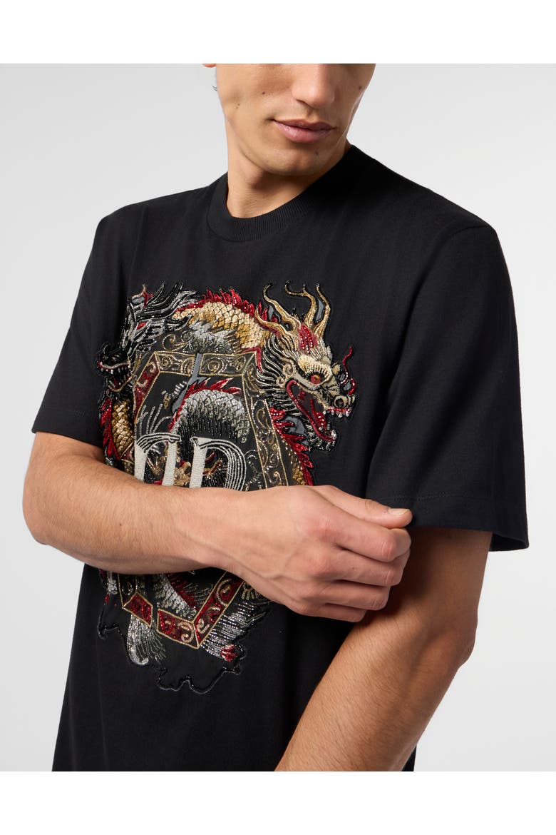 Round Neck T-Shirt Dragon Men, Alternate, color, black