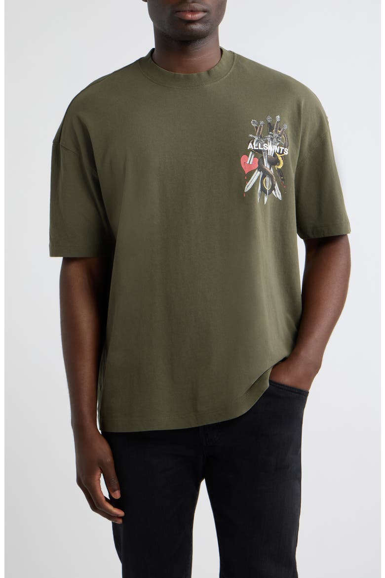 Oversize Serrate Graphic T-Shirt, Main, color, FOREST GREEN