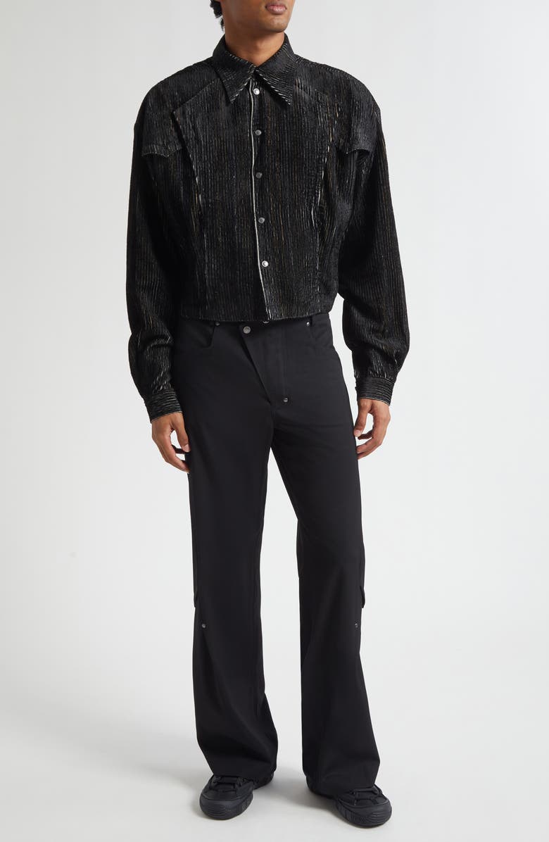 KIKO KOSTADINOV Kraner Stripe Velvet Crop Snap-Up Shirt, Alternate, color, Melange Black