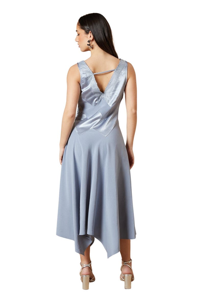 Oasis V-Neck Mesh Asymmetric Midi Dress, Alternate, color, Blue