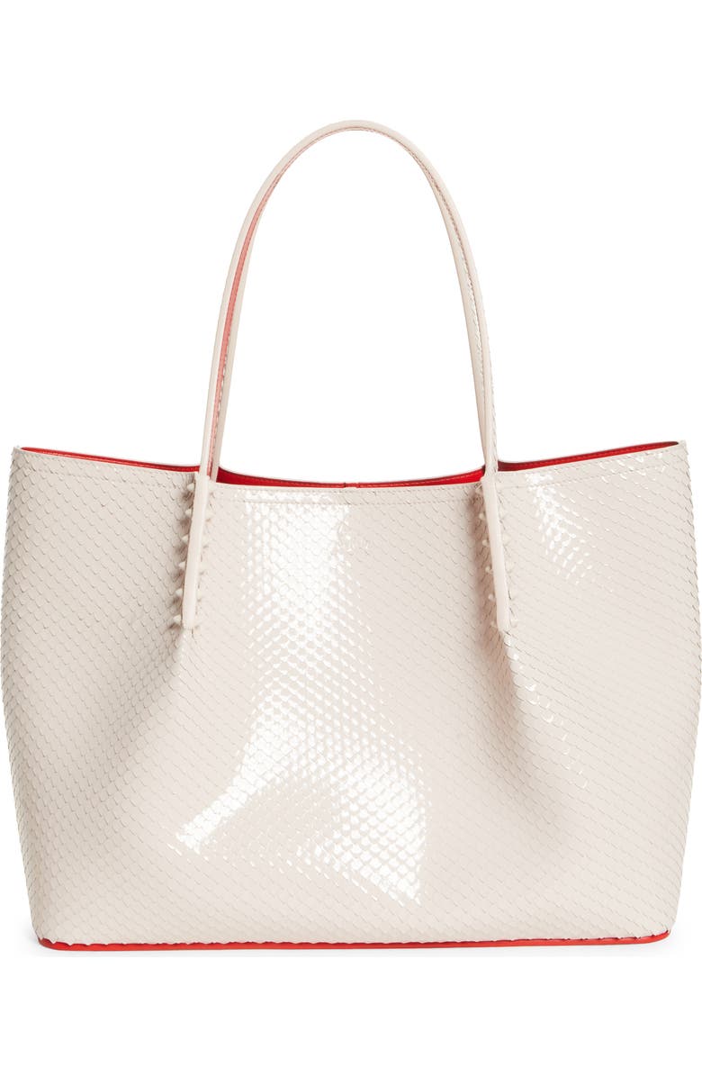 Christian Louboutin Large Cabarock Snakeskin Embossed Patent Leather Tote, Main, color, W514 Leche