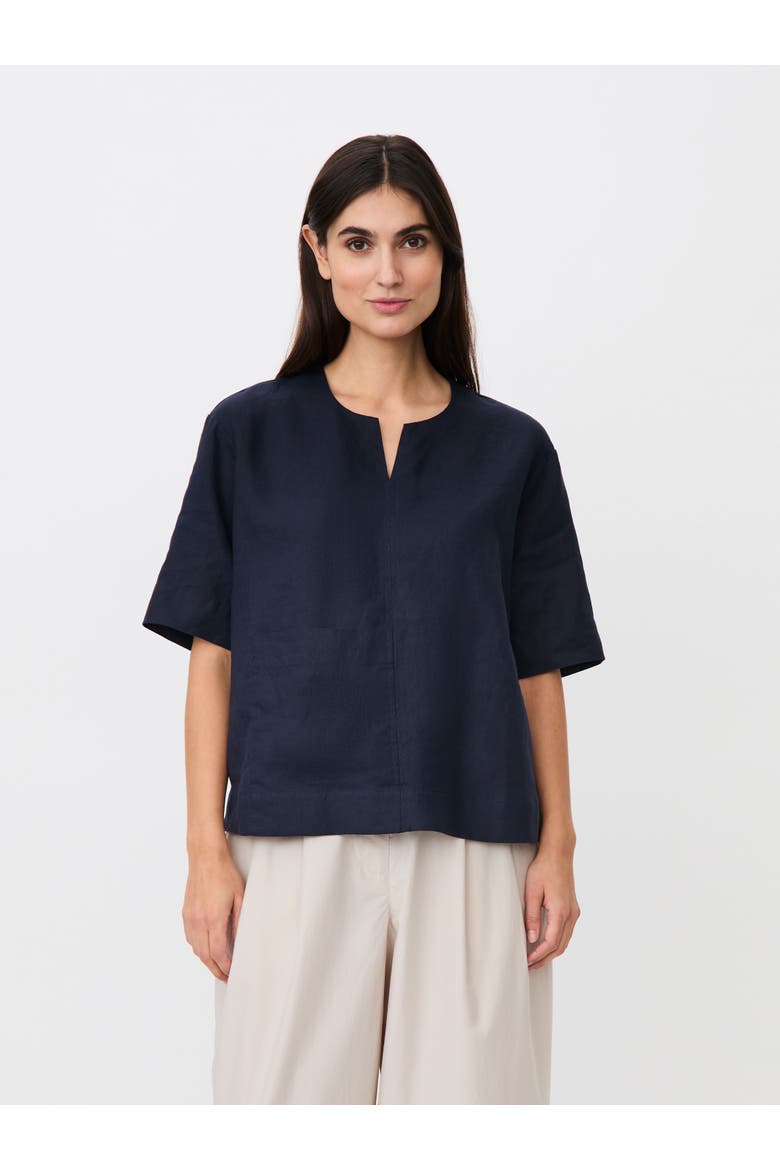Madolorea Linen Short Sleeve Tunic Top, Main, color, Navy