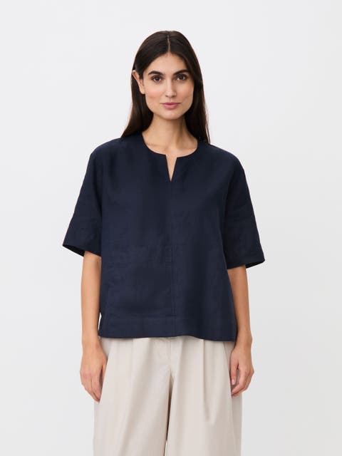 Madolorea Linen Short Sleeve Tunic Top