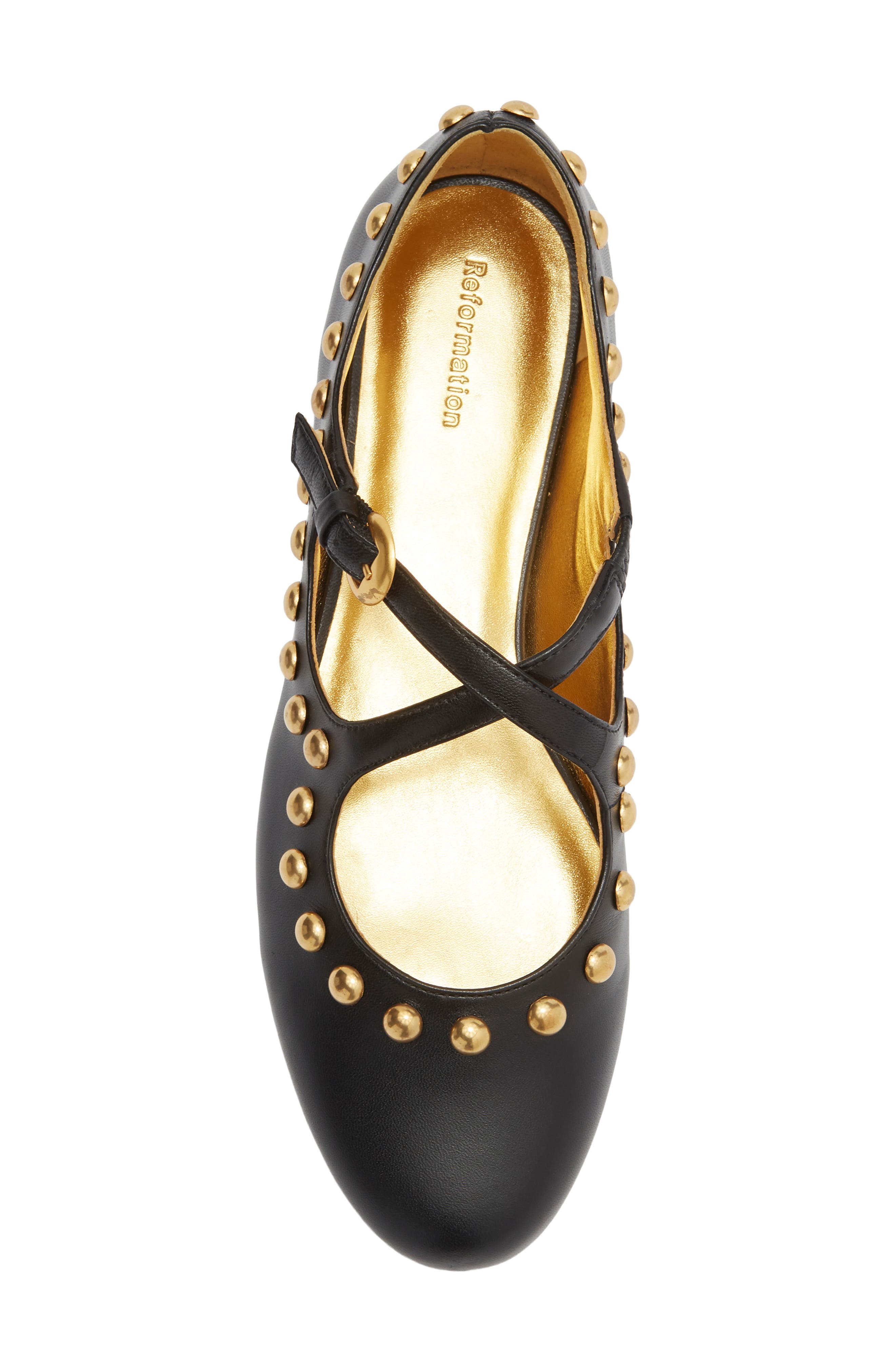 Salome Studded Leather Mary Jane Ballet Flat, Alternate, color, BLACK LEATHER