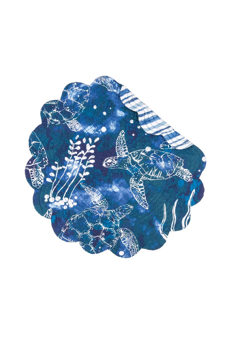 Marley Cove Blue Sea Turtles Quilted Scalloped Placemats, Set of 6, 17", Main, color, Blue