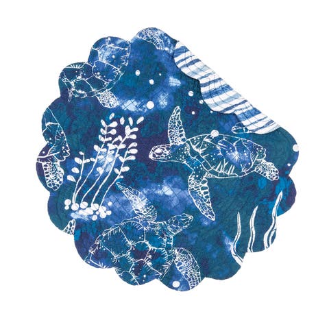 Marley Cove Blue Sea Turtles Quilted Scalloped Placemats, Set of 6, 17"