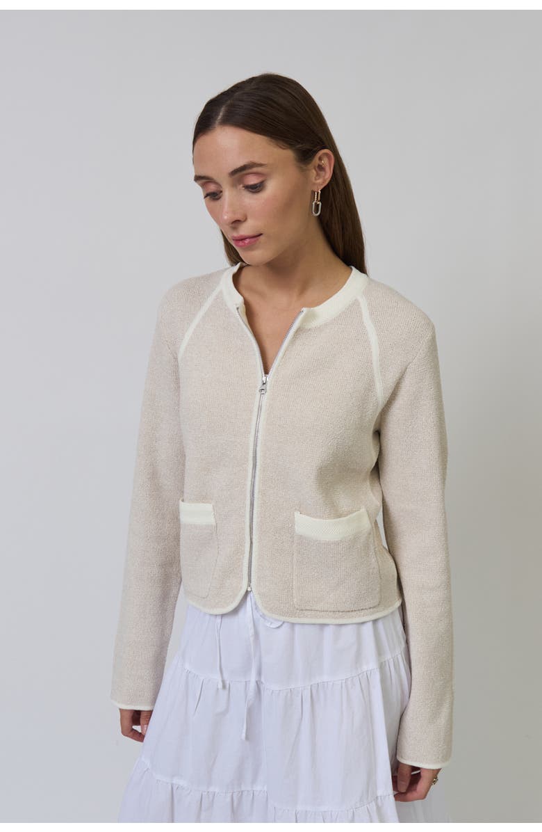 Central Park West Celeste Tweed Yarn Zip Up, Alternate, color, Sand