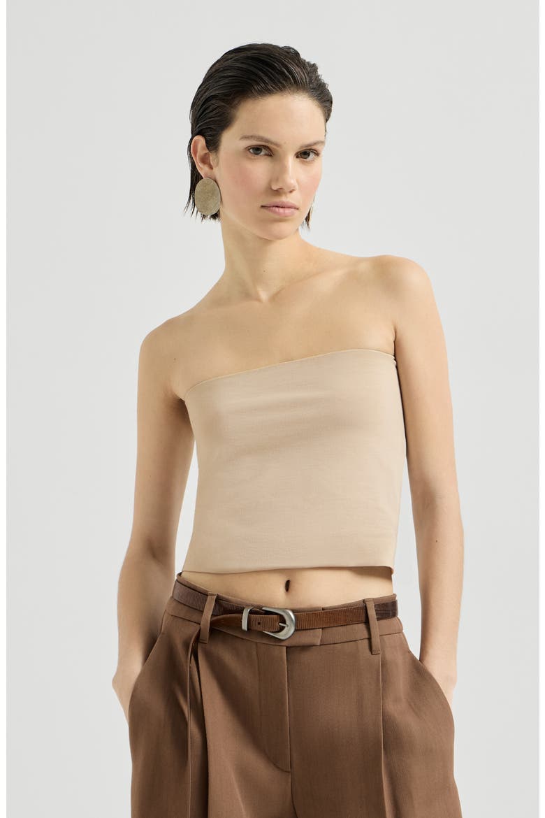 Stretch cotton jersey bandeau top, Main, color, Sand