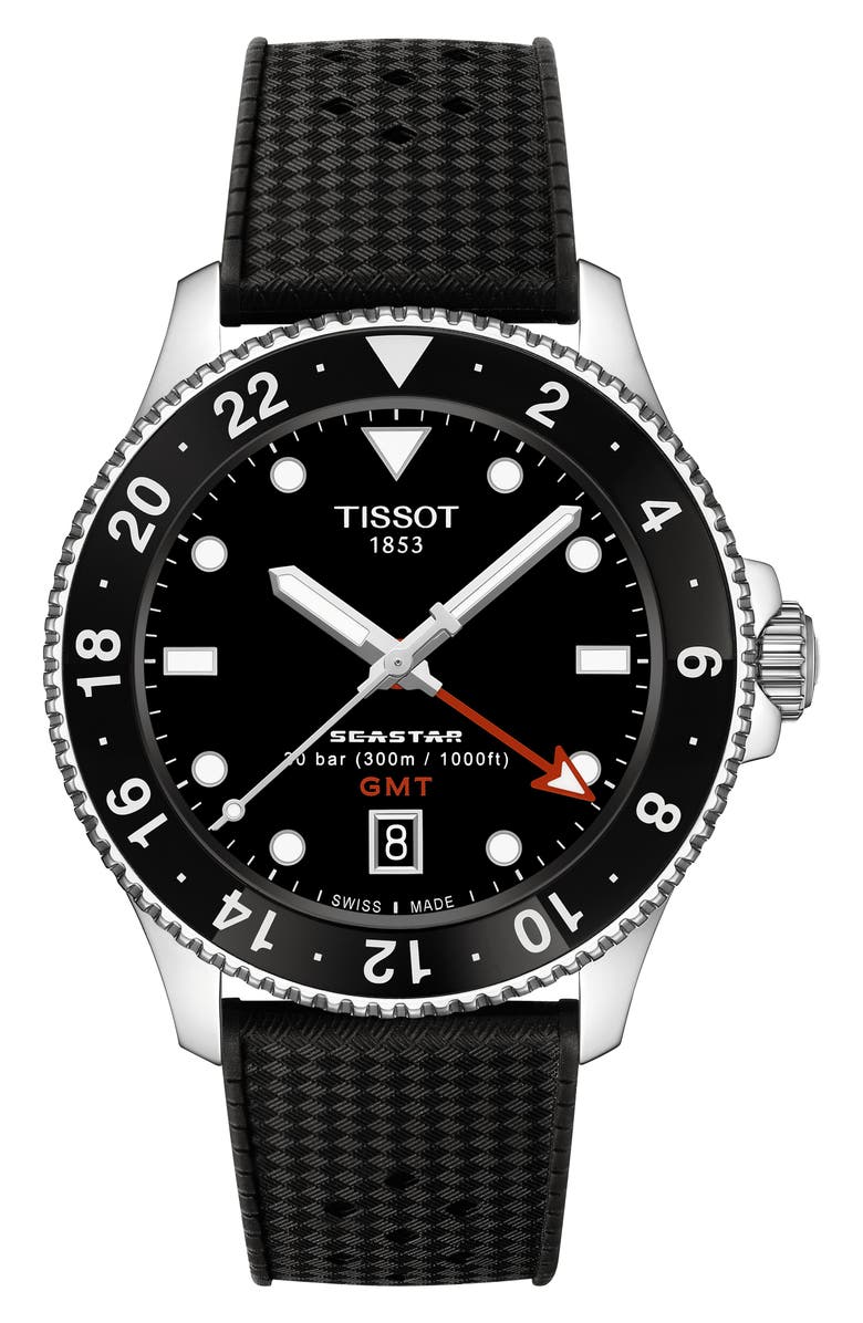 Tissot Seastar 1000 GMT Bracelet Watch, 40mm, Main, color, Black