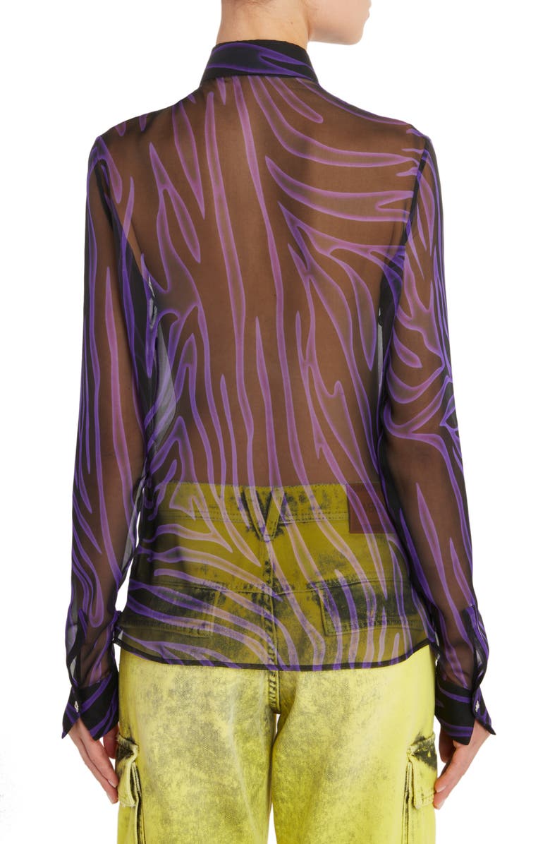 Versace Sheer Zebra Stripe Silk Chiffon Button-Up Shirt, Alternate, color,