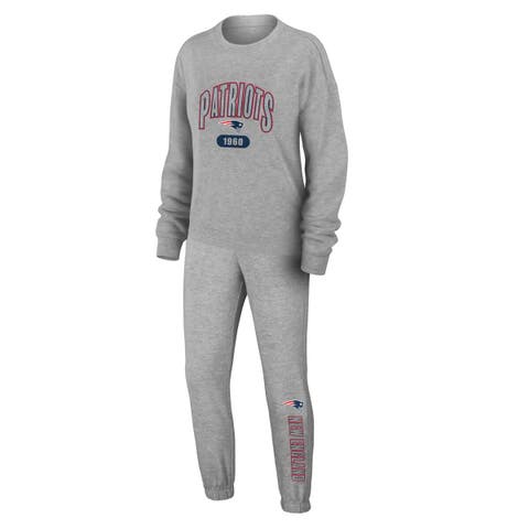 Women's WEAR by Erin Andrews  Heather Gray New England Patriots Plus Size Knitted Tri-Blend Long Sleeve T-Shirt & Pants Lounge Set