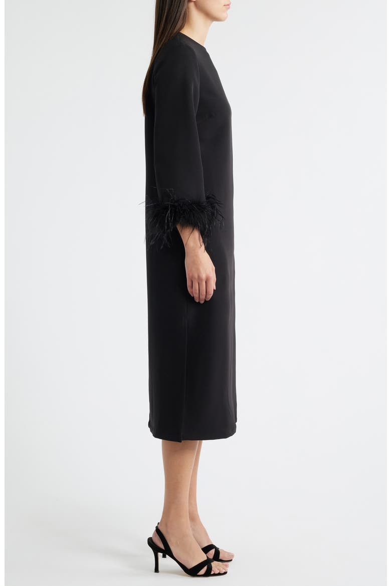 Mariam Feather Trim Long Sleeve Cocktail Midi Dress, Alternate, color, BLACK