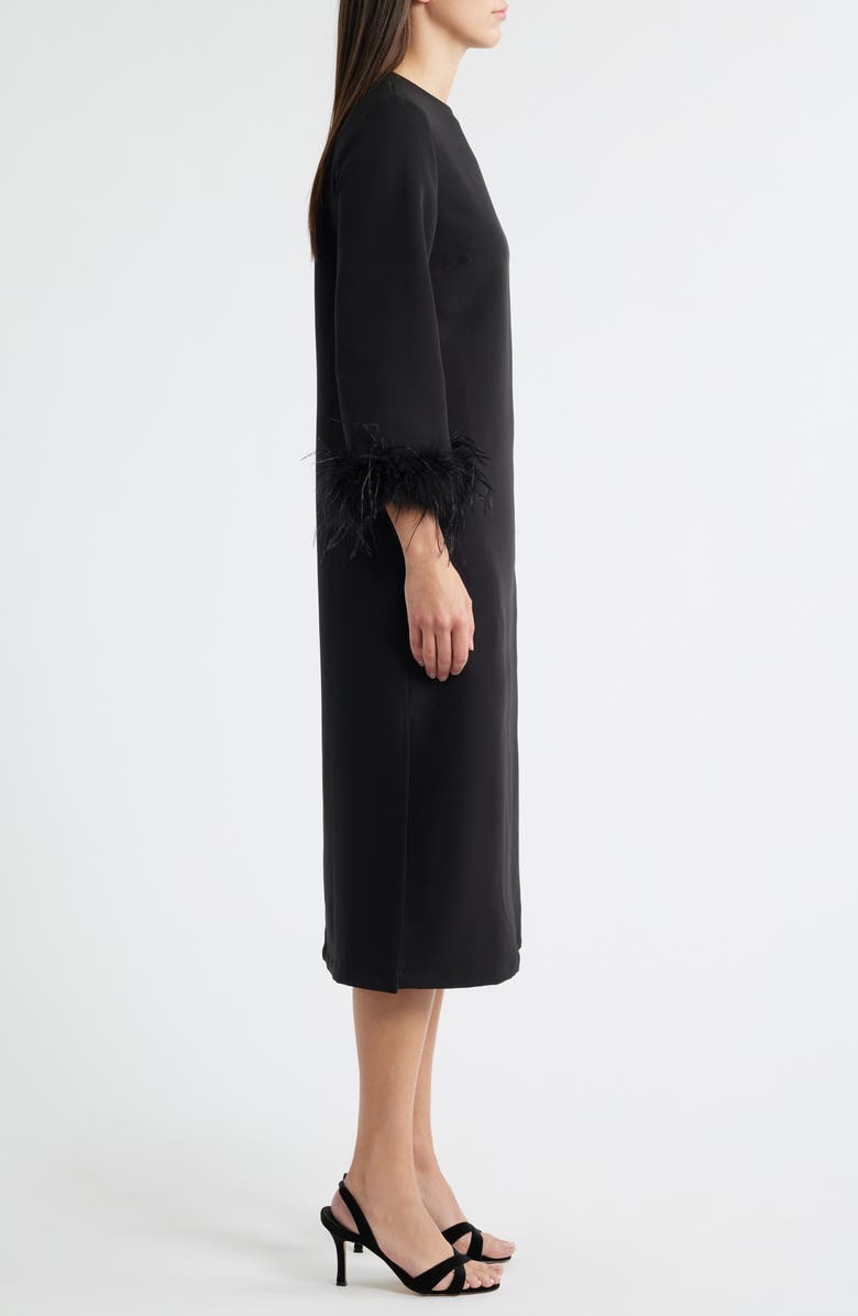 Lucy Paris Mariam Feather Trim Long Sleeve Cocktail Midi Dress, Alternate, color, Black