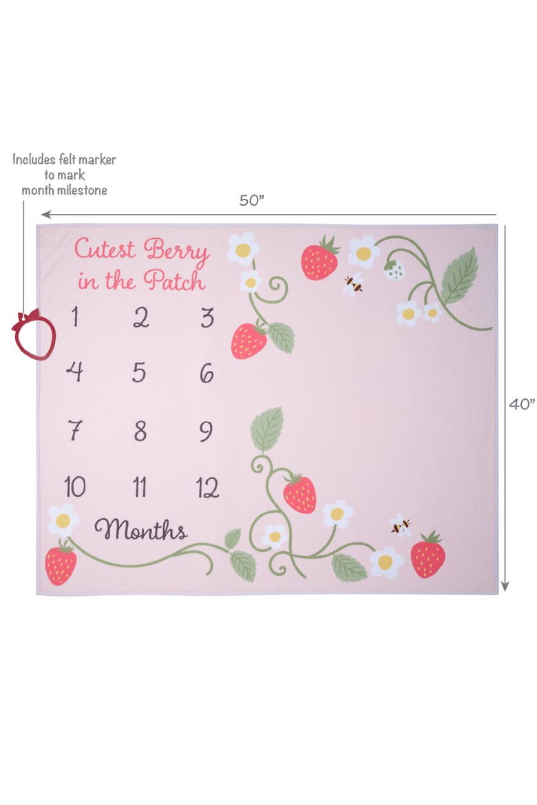 Strawberry Patch Milestone Photo Opportunity Fleece Baby Blanket, Alternate, color, Pink