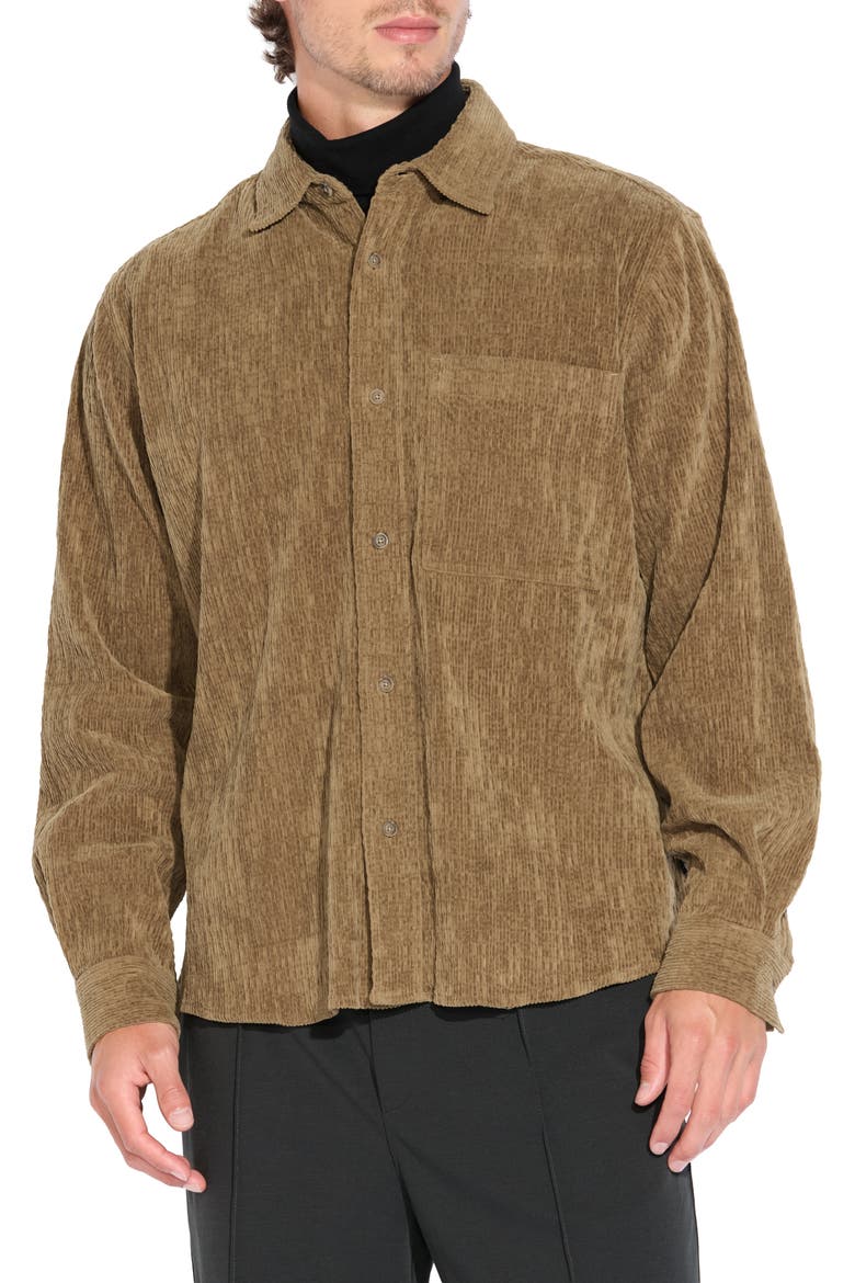 Relaxed Corduroy Button-Up Shirt, Main, color, TOBACCO