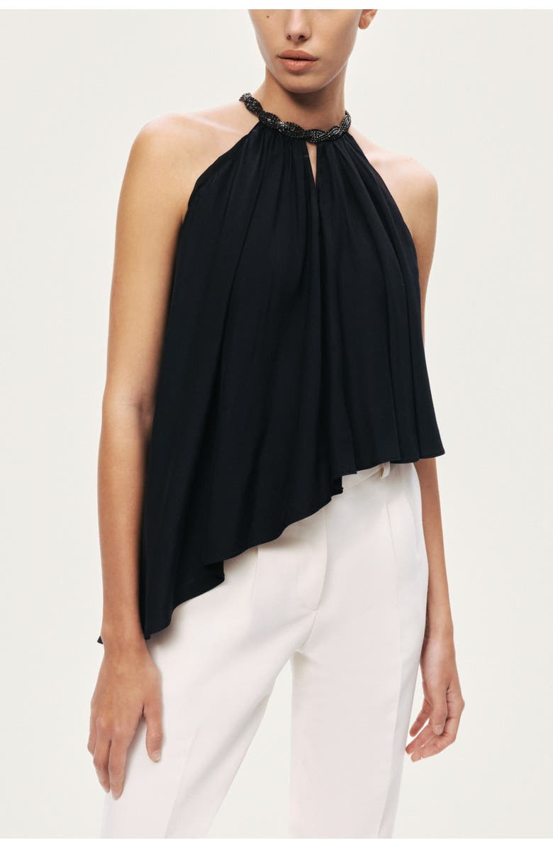 Nocturne Embellished Halter Blouse, Alternate, color, Black