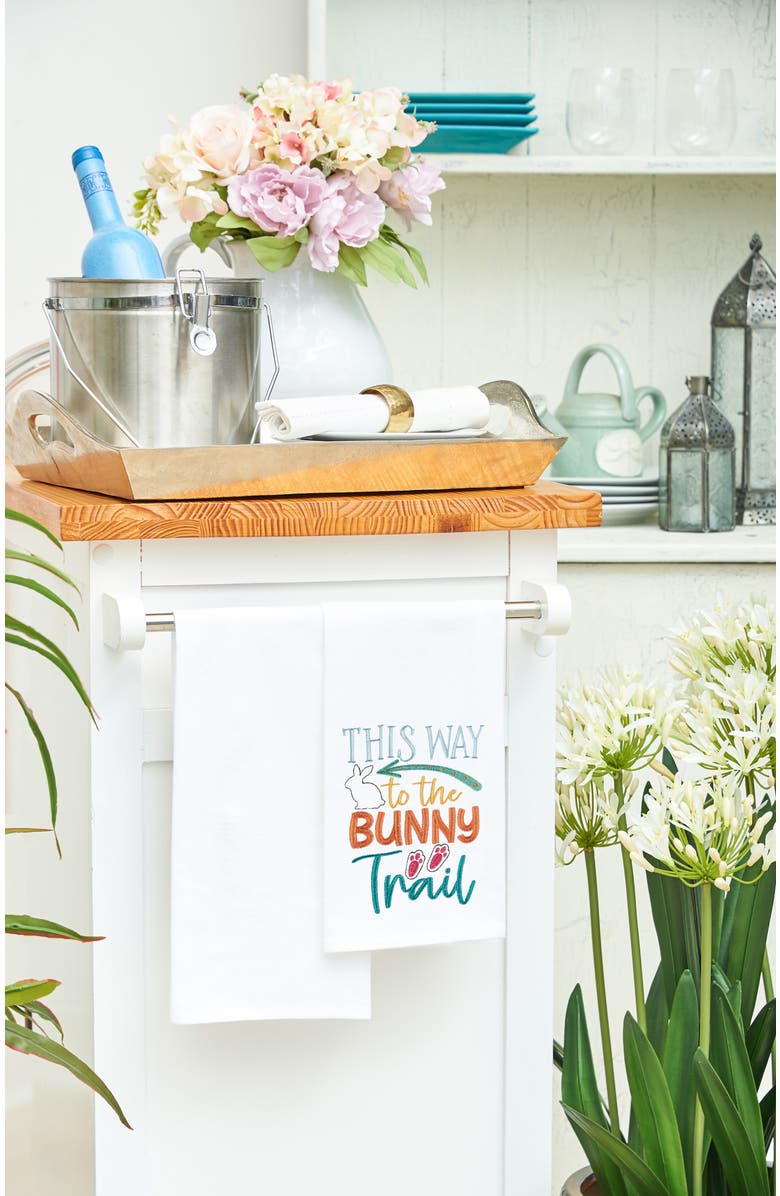 C&F Home "This Way to the Bunny Trail" Easter Rabbit Spring Theme Kitchen Dishtowel, Alternate, color, White