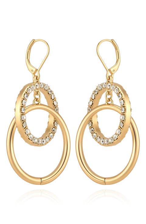 Crystal Double Hoop Drop Earrings
