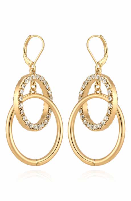 Crystal Double Hoop Drop Earrings