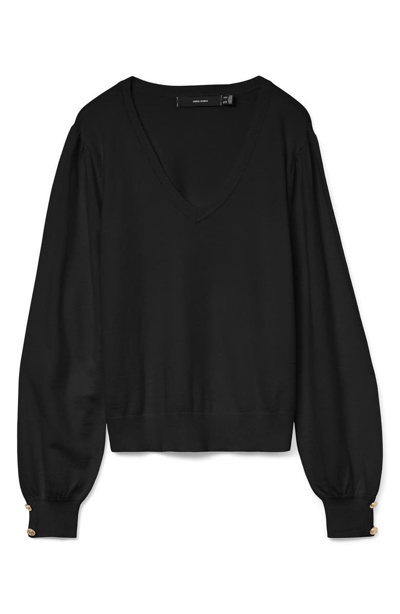 VERO MODA Hollykaris Long Sleeve V-Neck Pullover Sweater, Alternate, color, Black/ Gold