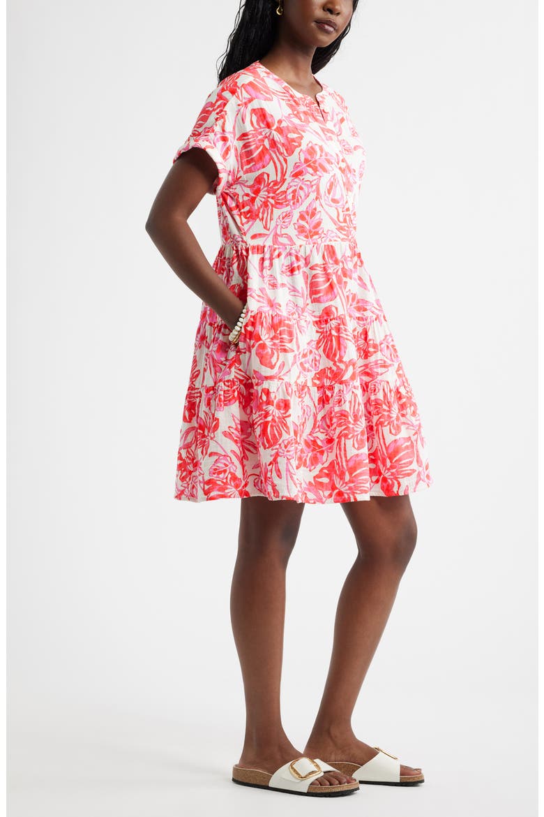 Cotton Gauze Tiered Popover Dress, Alternate, color, IVORY- PINK ELLIE BLOSSOM