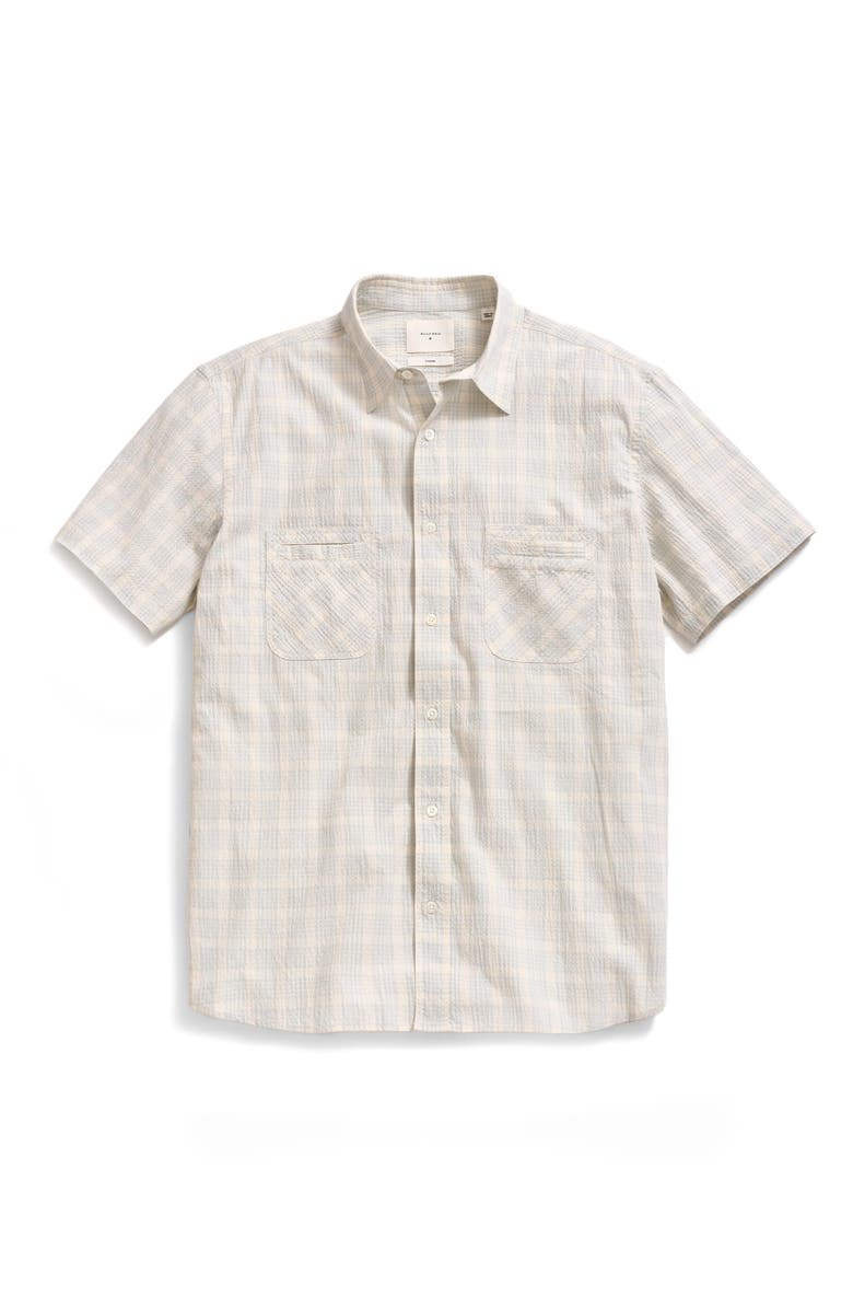 Billy Reid Donels Plaid Short Sleeve Cotton Seersucker Button-Up Shirt, Main, color, Dew Blue