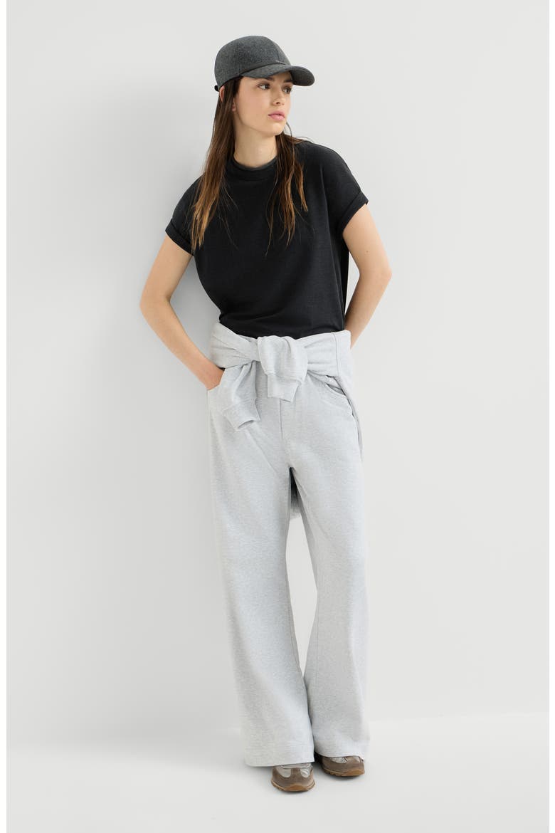 Stretch cotton jersey t-shirt with monili, Alternate, color, Anthracite