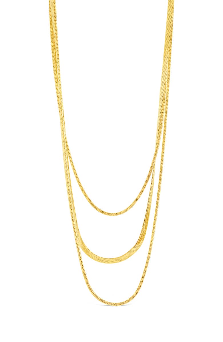 Sterling Forever Everly Herringbone Chain Layered Necklace, Main, color, Gold