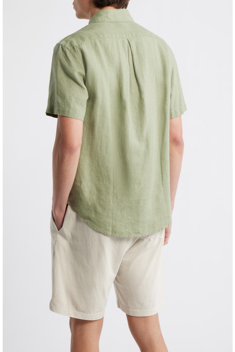 Ola Linen Short Sleeve Button-Up Shirt, Alternate, color, MOSS