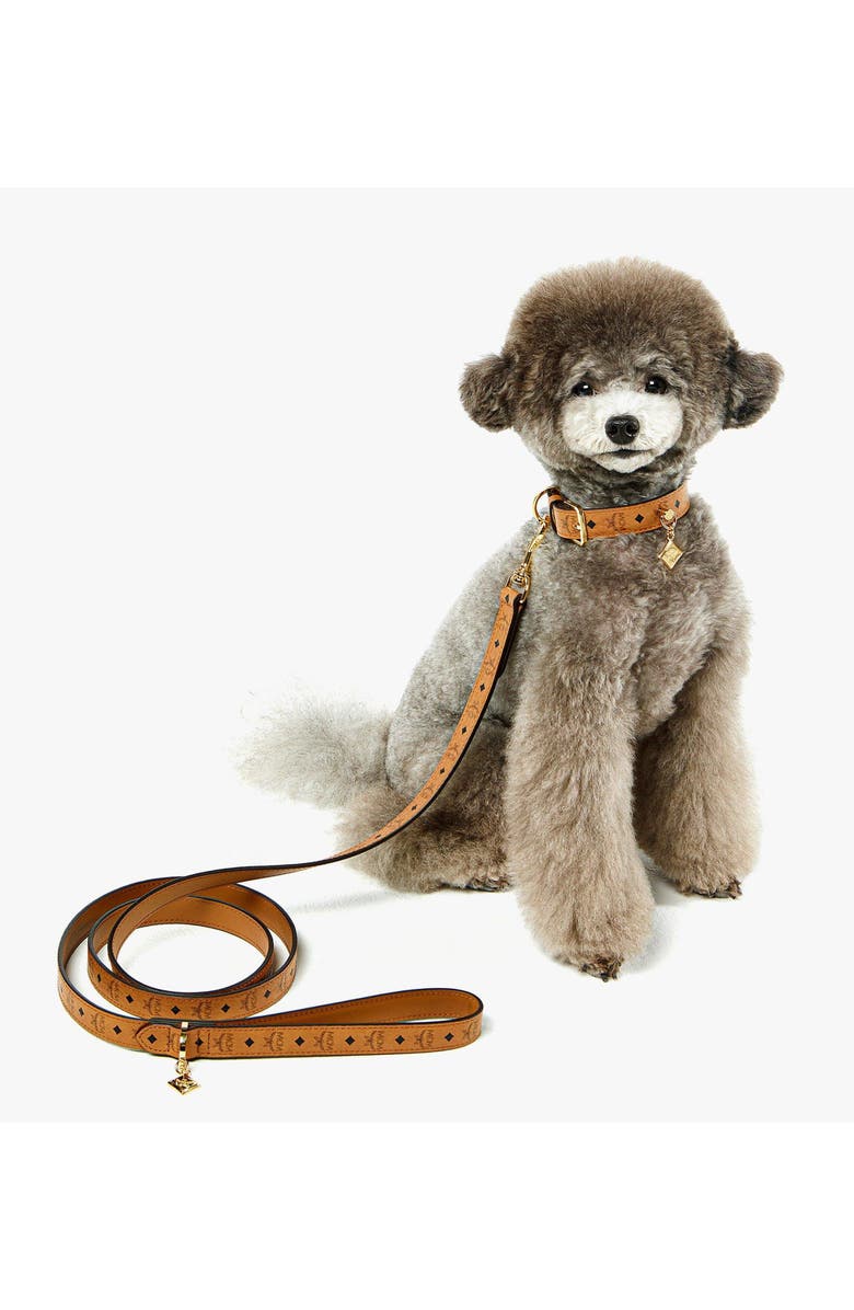 MCM Pet Leash in Monogram Print Leather, Alternate, color, Cognac