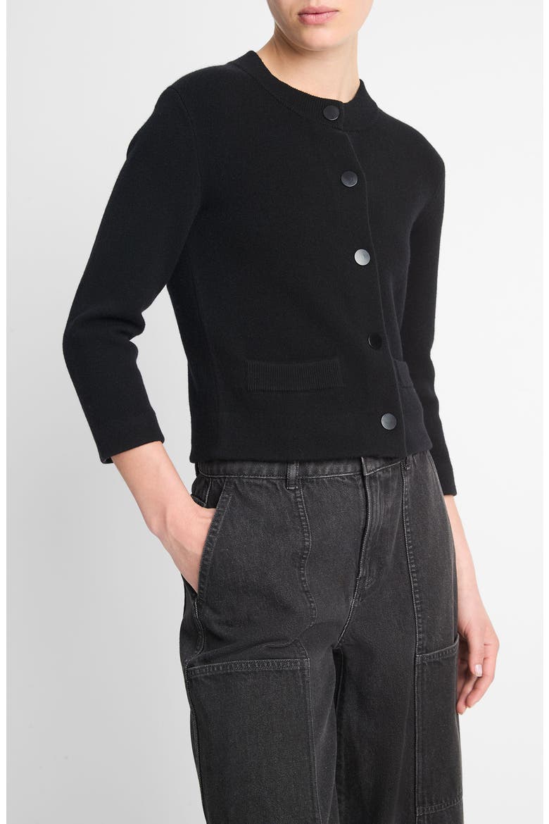 Shrunken Wool & Cashmere Snap Cardigan, Alternate, color, BLACK