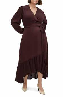 City Chic Rylie Love Long Sleeve High-Low Satin Maxi Dress