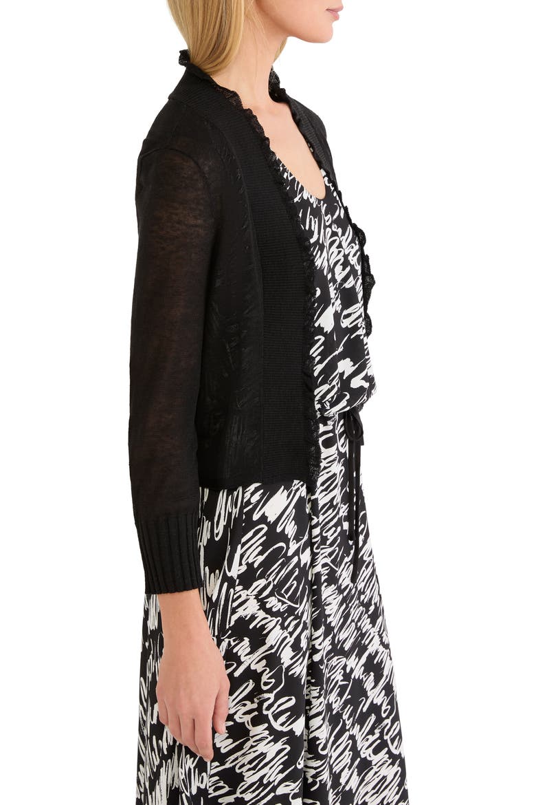 Ruffle Featherweight Linen Blend Cardigan, Alternate, color, BLACK ONYX