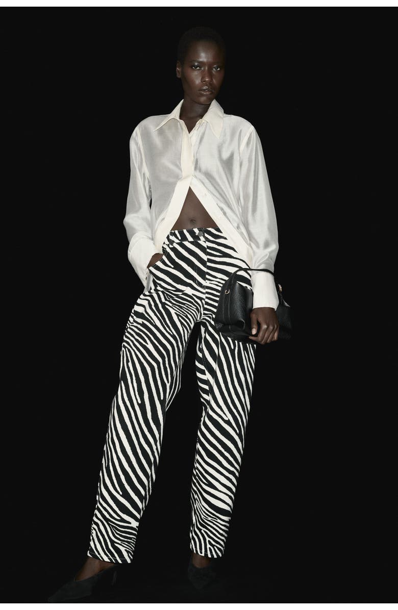 H&M Barrel-leg Twill Trousers, Alternate, color, Black/Zebra Print