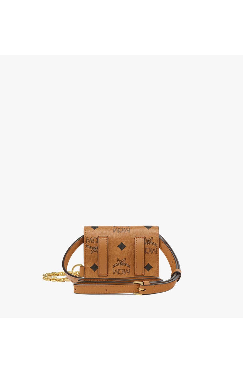 MCM Aren AirPods Pro Charm with Chain Strap in Visetos, Alternate, color, Cognac