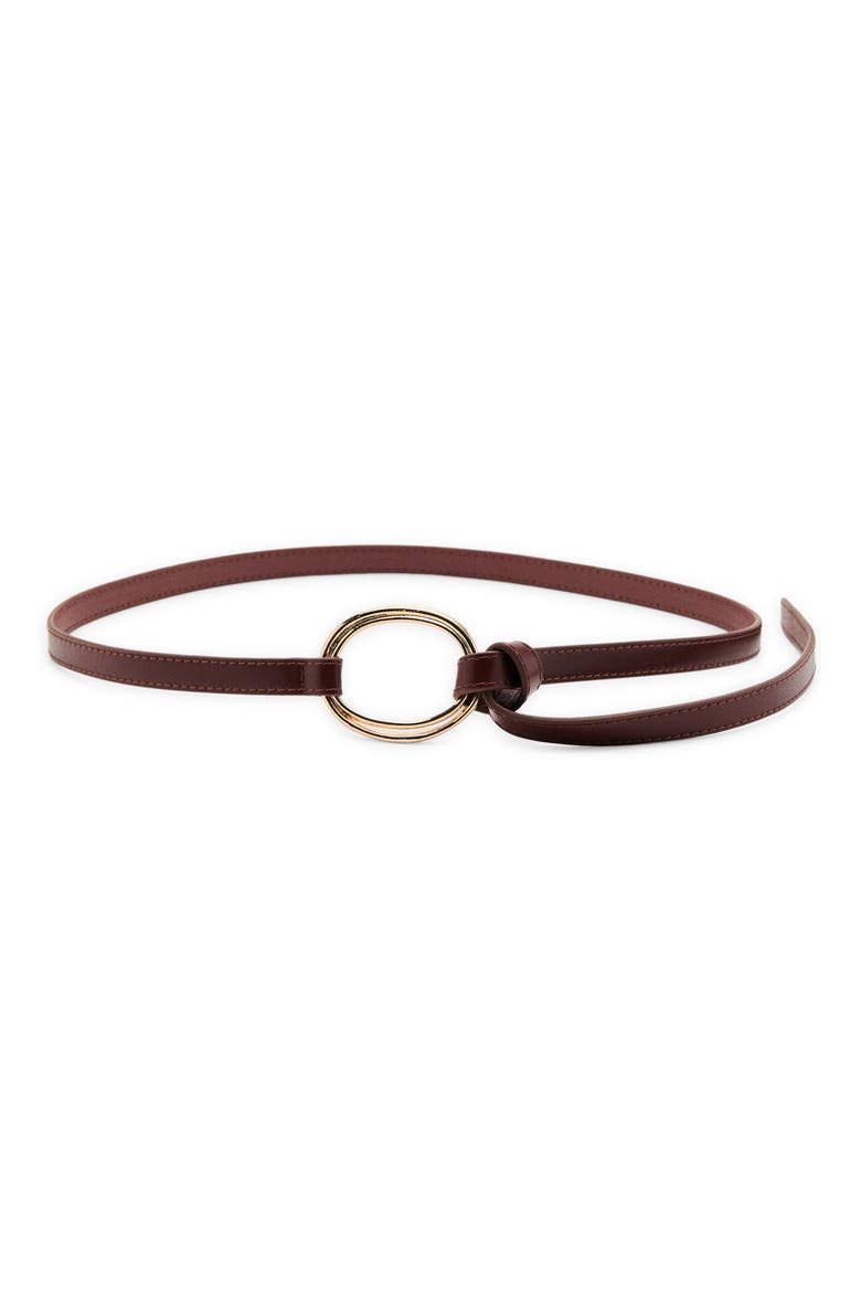 Maxi Buckle Thin Faux Leather Belt, Main, color, BROWN