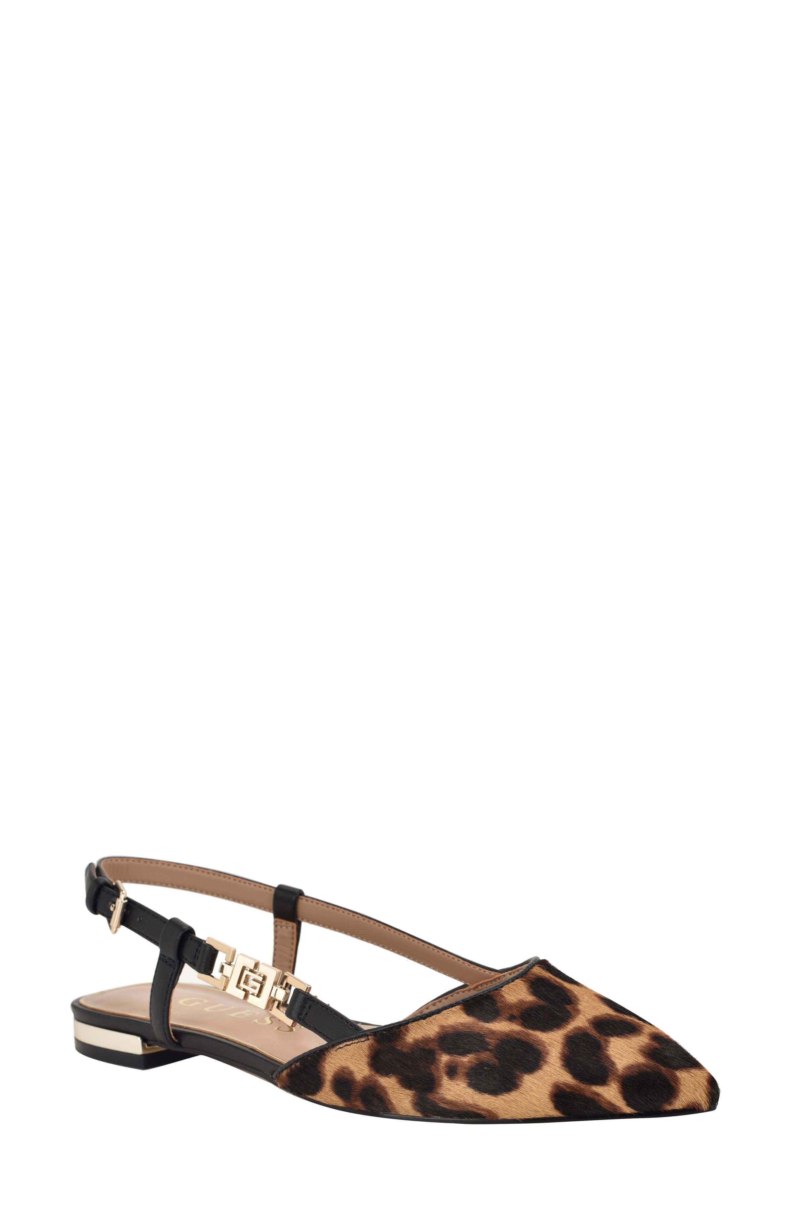 GUESS Franiely Genuine Calf Hair Pointed Toe Slingback Flat, Main, color, 