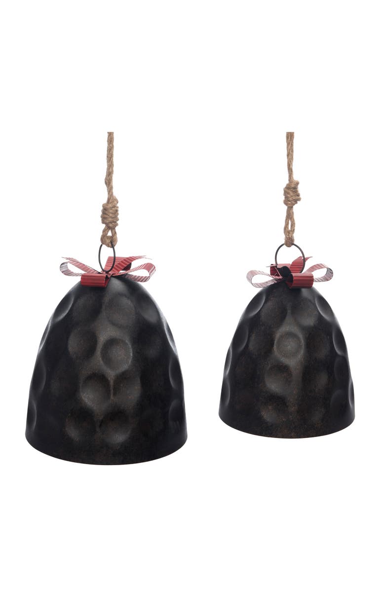 Transpac Brown Metal Christmas Bells with Bow Set of 2 for Holiday Decor, Main, color, Brown