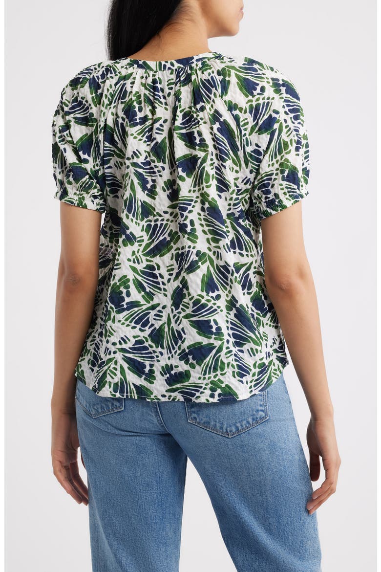Abstract Print Puff Sleeve Button-Up Top, Alternate, color, NAVY/ GREEN